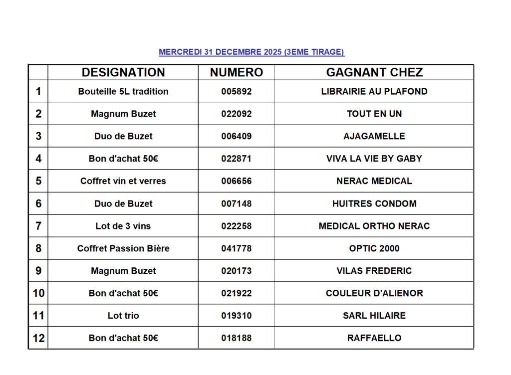 Tirage 3 du Mercredi 31 décembre 2025